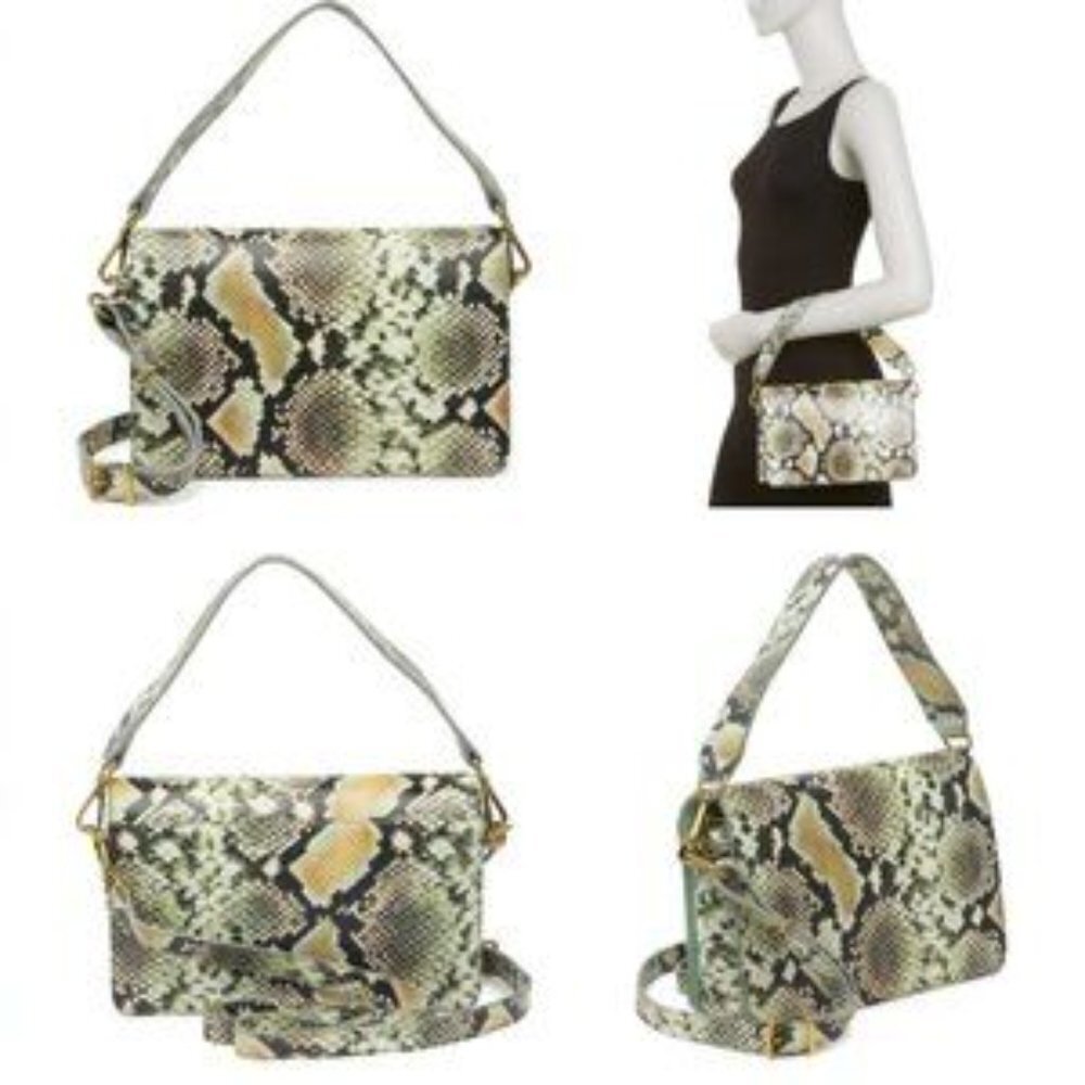 MADEWELL SNAKE EMBOSSED LEATHER CONVERTIBLE CROSSBODY BAG DUSTY FERN MULTI